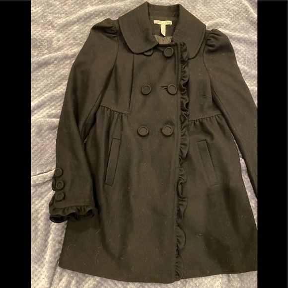 Like New perfect condition black ruffled wool coat SzM - Picture 7 of 9